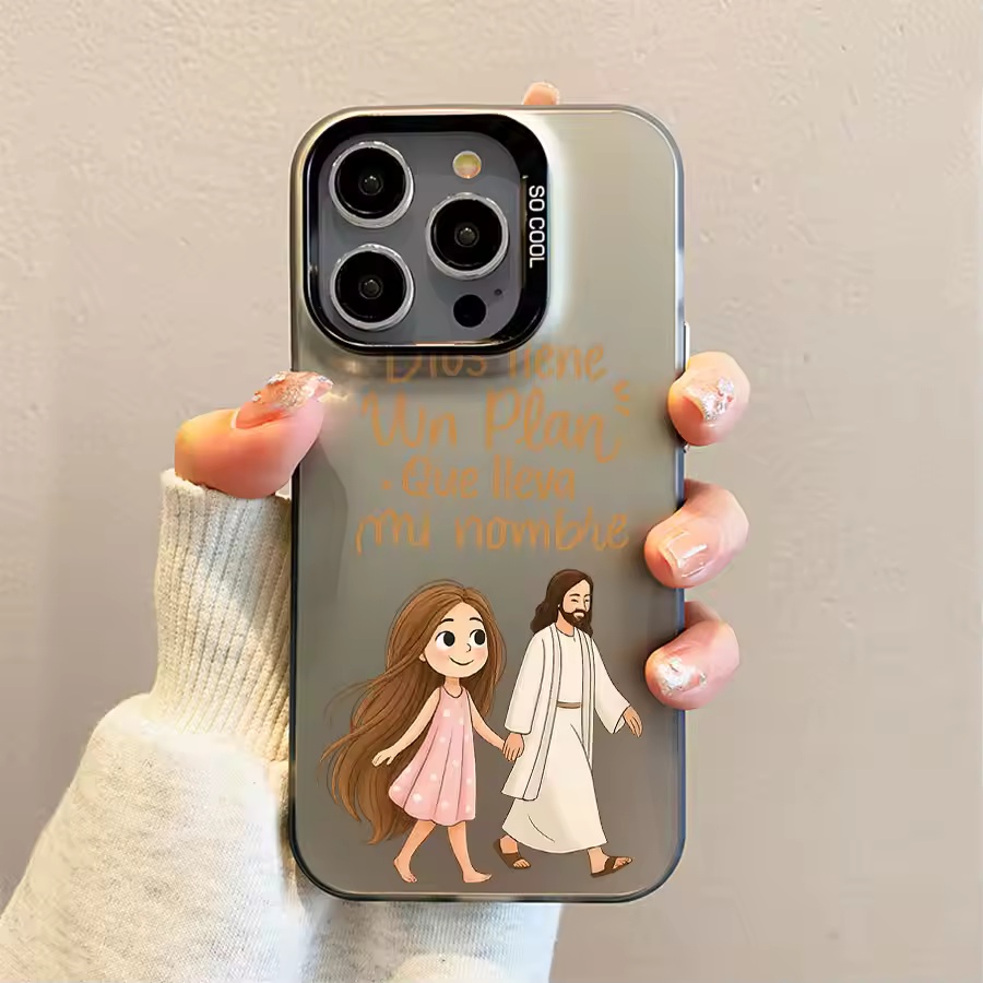 Phone Cases Girls - Schattig meisje loopt met God Matte