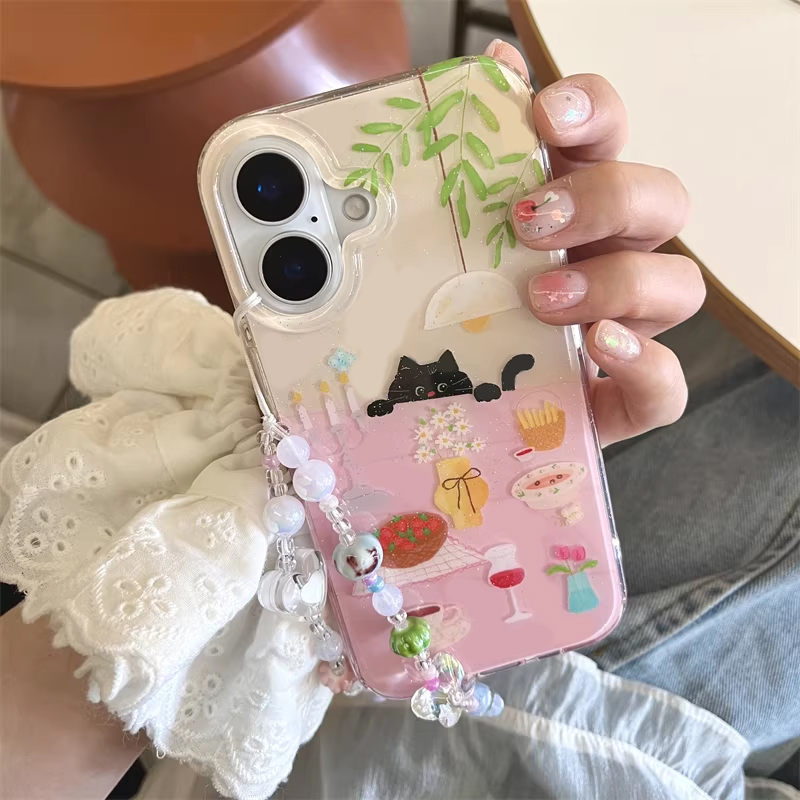 Phone Cases Girls - Schattig meisje eettafel kleine zwarte kat