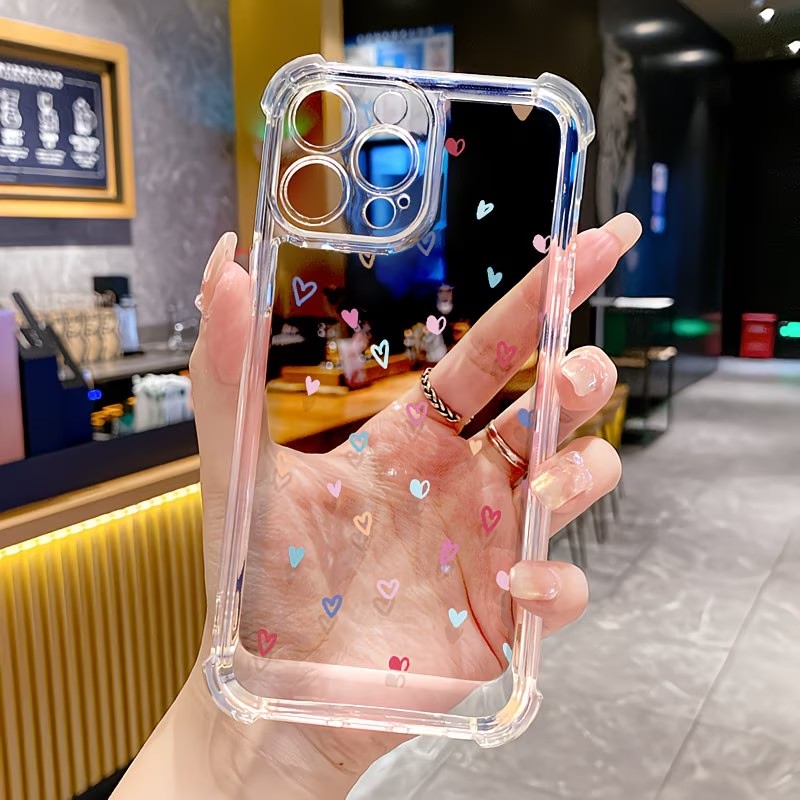 Apple Iphone 16 - Transparante hoekbeschermende telefoonhoes met kleurrijke harten