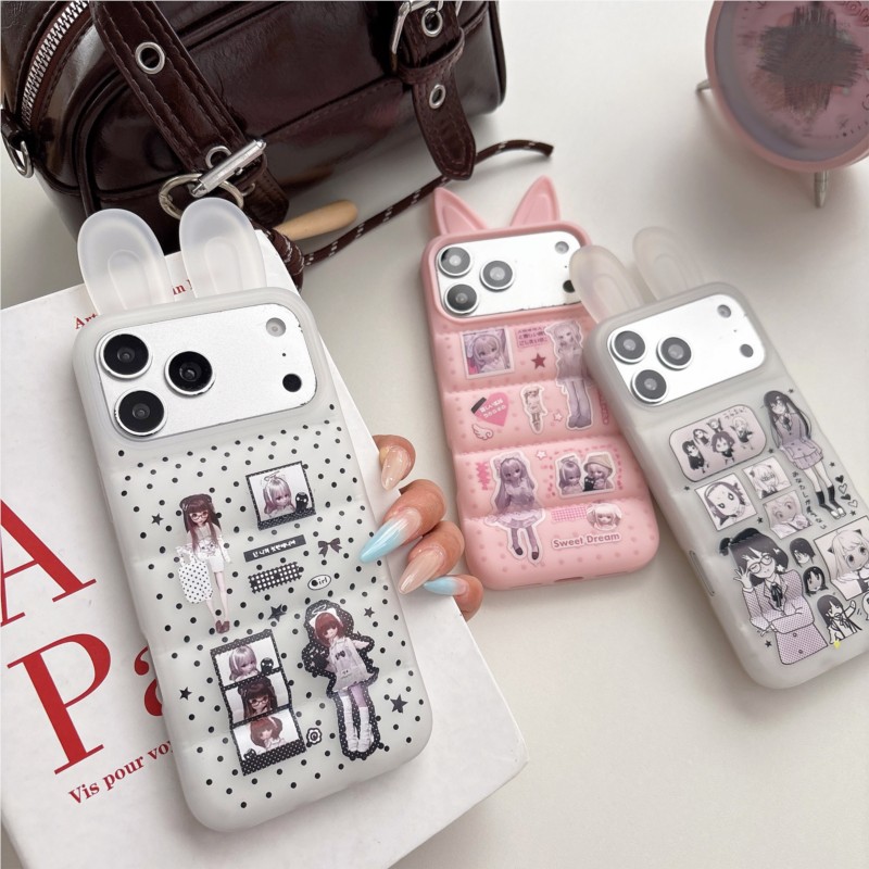Phone Cases Girls - Japanse Y2K schattige konijnenoren telefoonhoesje voor